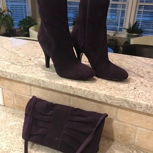 Suede mid calf boots with matching purse
